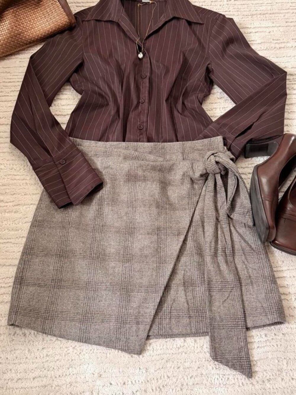 Wilfred plaid wrap mini skirt with tie knot detail🤎